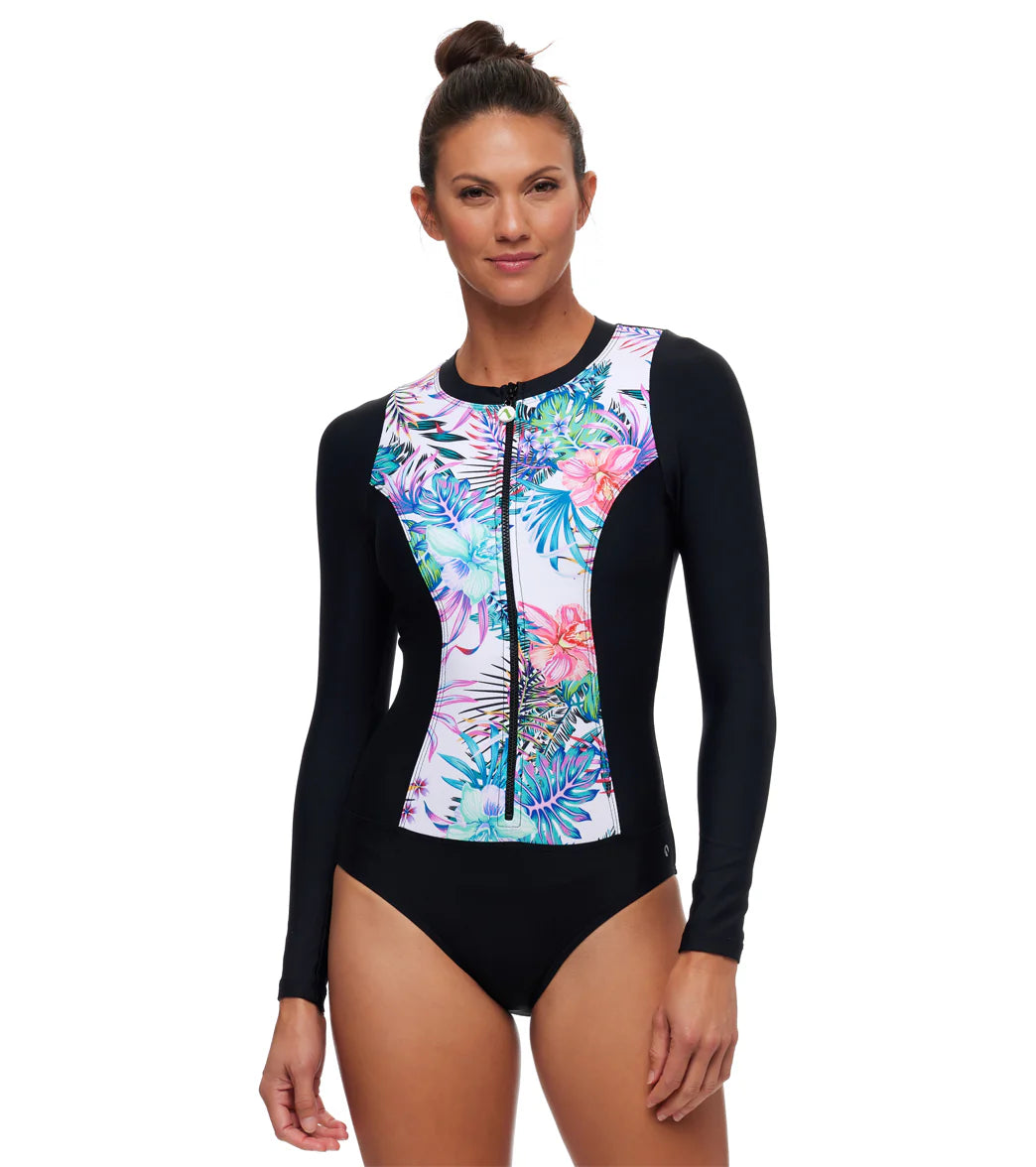 Next by Athena Women's Malibu Long Sleeve Zip One Piece Swimsuit