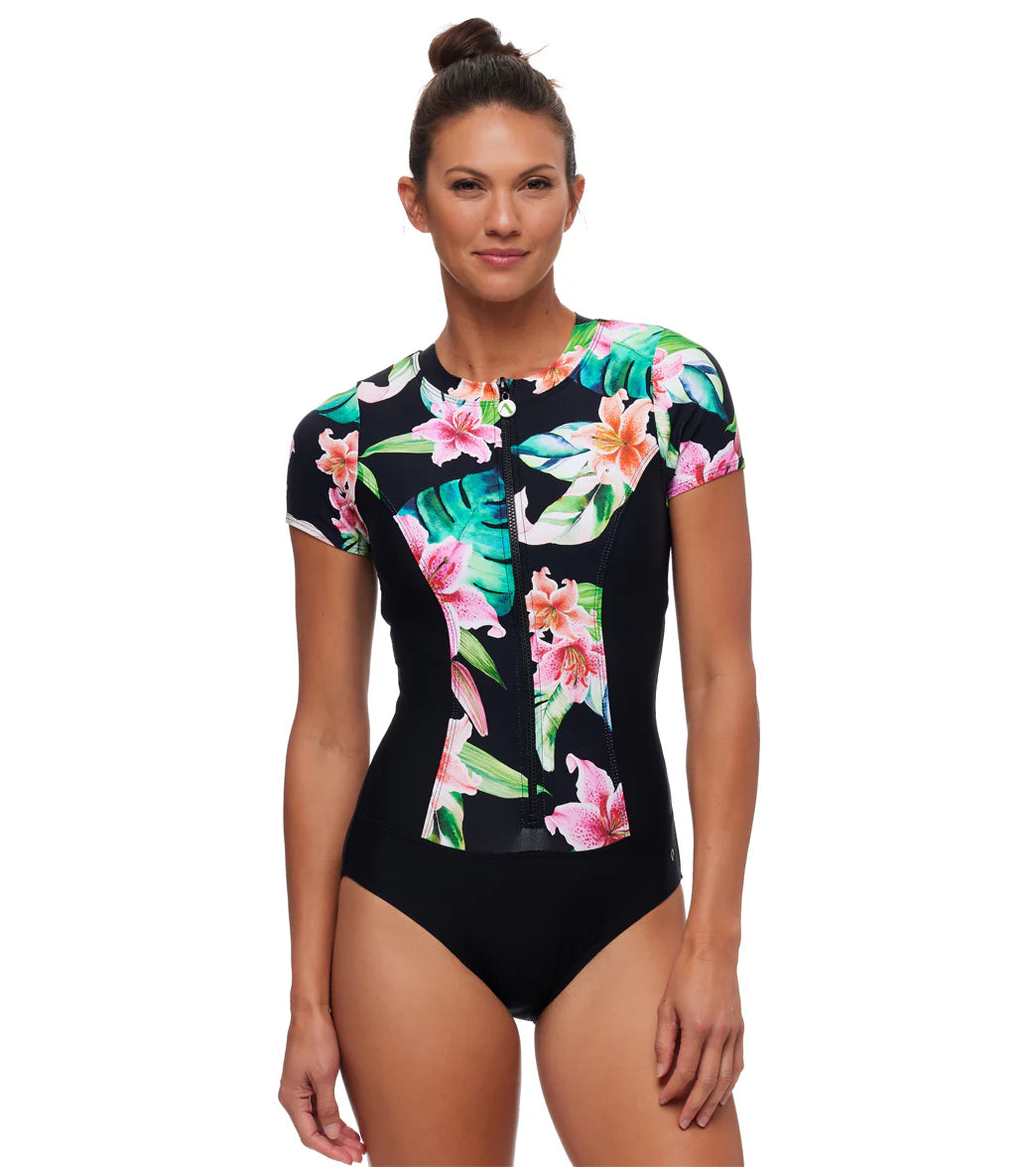 Next by Athena Women's Malibu Keoki Palms Zip One Piece Swimsuit