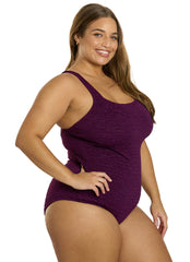 Penbrooke Krinkle Plus Size Chlorine Resistant One Piece Active Back Swimsuit