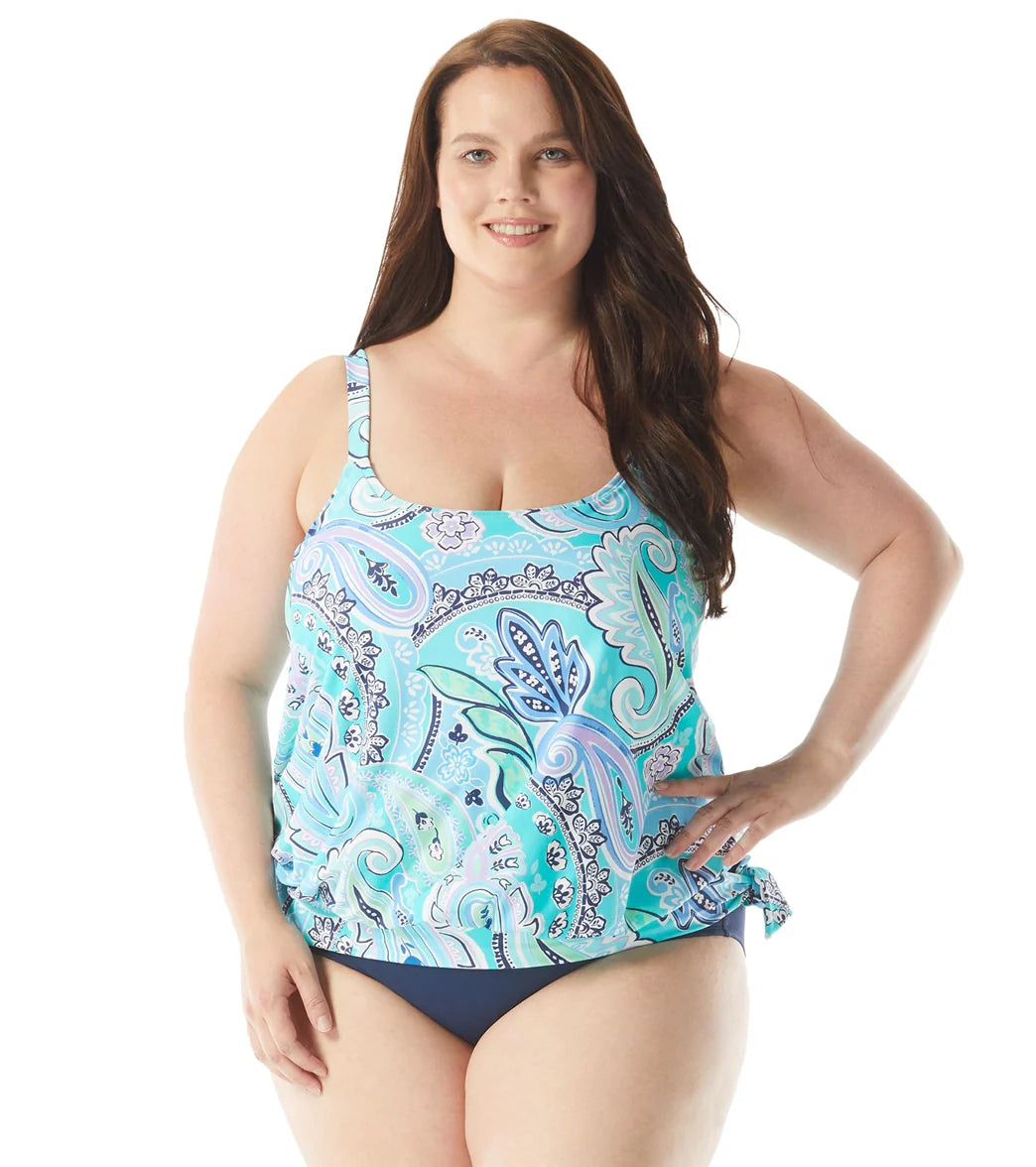 Beach House Women's Plus Size Bay Dreaming  Sarah Side Tie Blouson Tankini Top